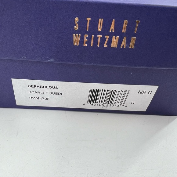 Stuart Weitzman Suede Ballet Flats Sz 8 N Scarlet Bow Rhinestone Bling Slipper - Picture 9 of 12
